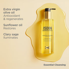 ISDIN cleansing oil applied to remove makeup, visualizes effective cleanse
