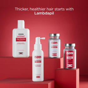 ISDIN Lambdapil staged in bathroom routine for daily hair care use
