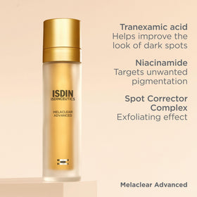 ISDIN Melaclear made in Spain badge emphasizing European formulation quality