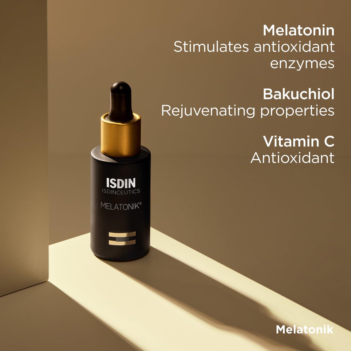 ISDIN Melatonik label and claims close-up showing ingredients list benefit: informed choice