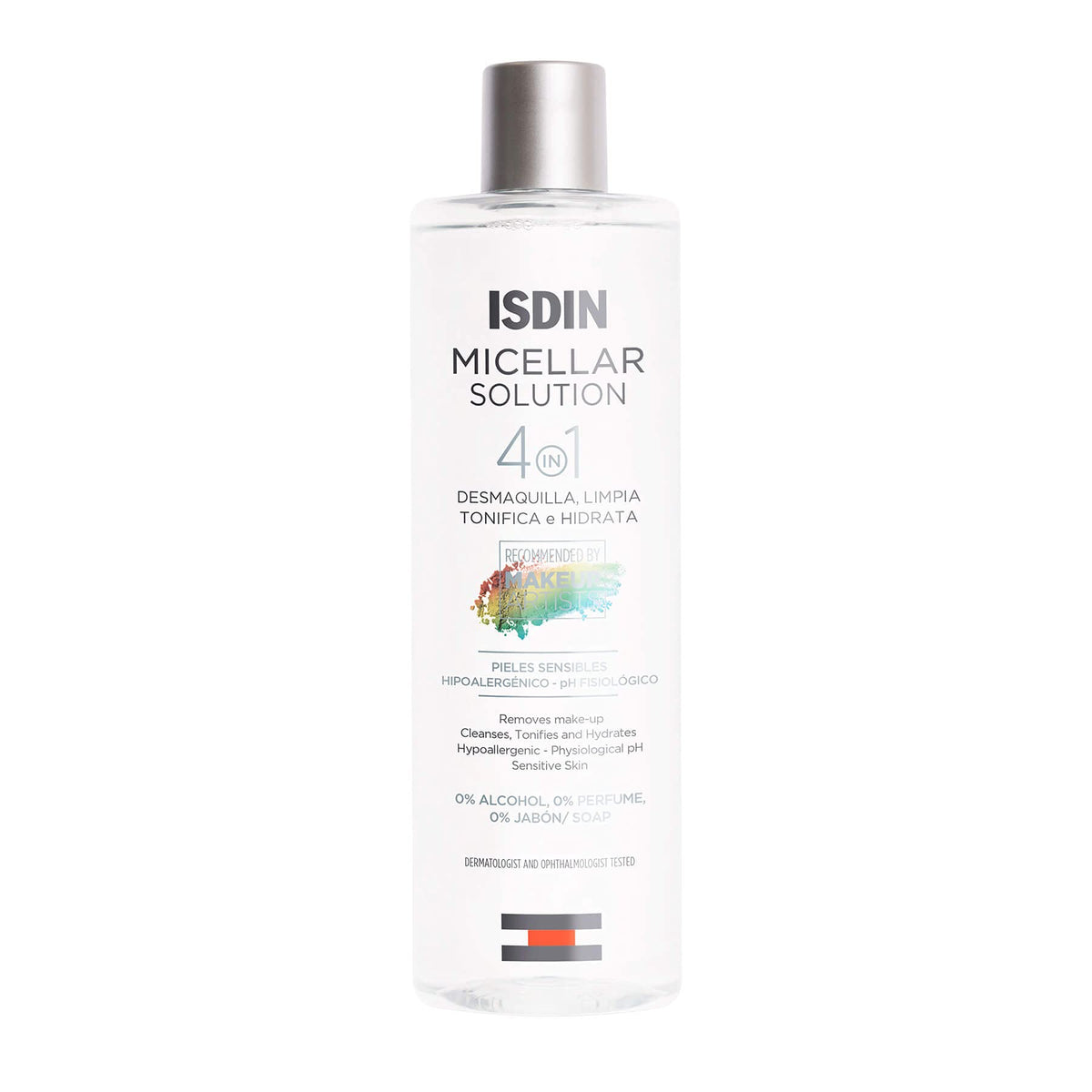 ISDIN bottle front packaging showing size and label for clear identification and trust