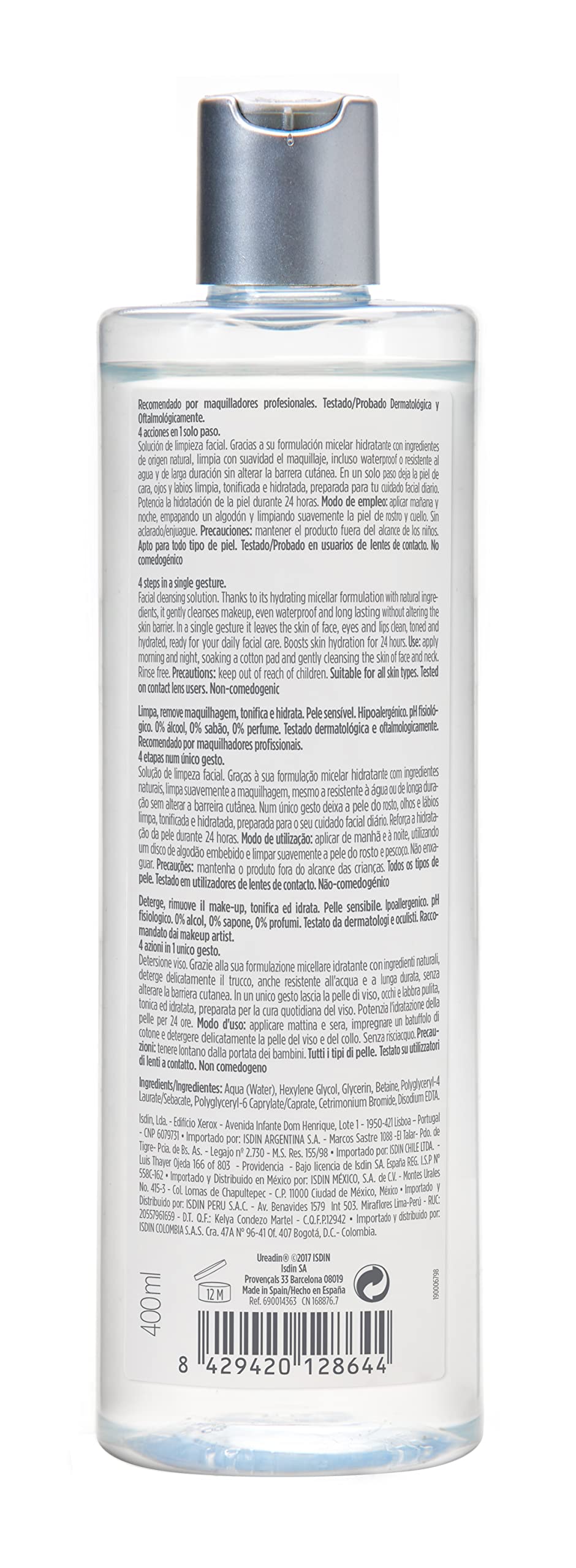 ISDIN micellar water on bathroom vanity in lifestyle setting for daily routine ease