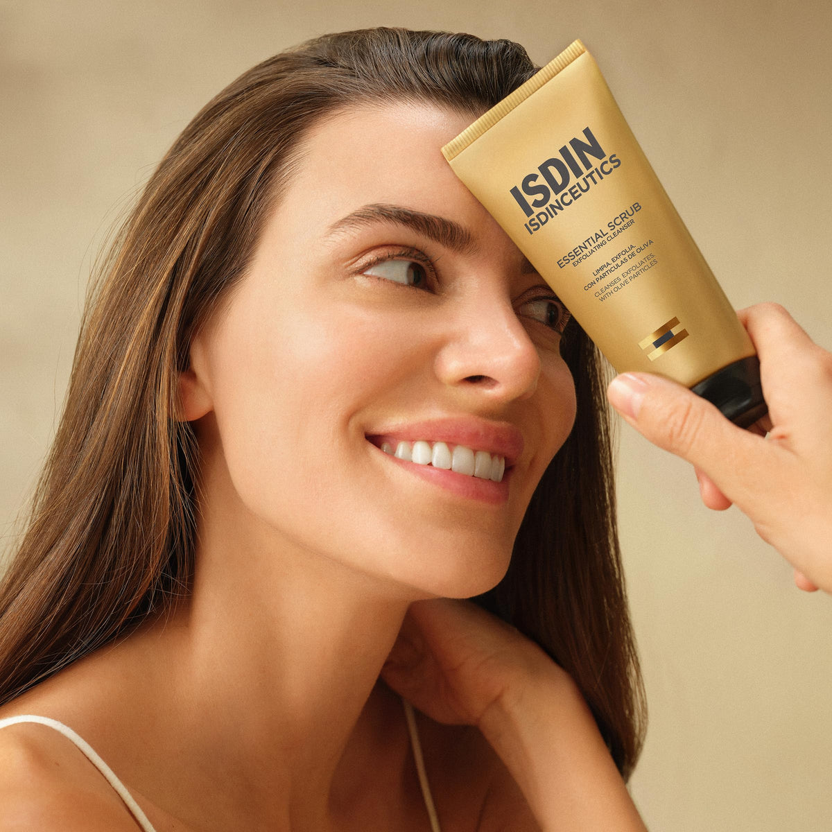 ISDIN olive seed particle closeup revealing gentle exfoliant texture and purity