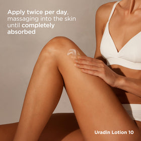 ISDIN Uradin 10 on bathroom shelf in lifestyle scene, convenient daily use benefit