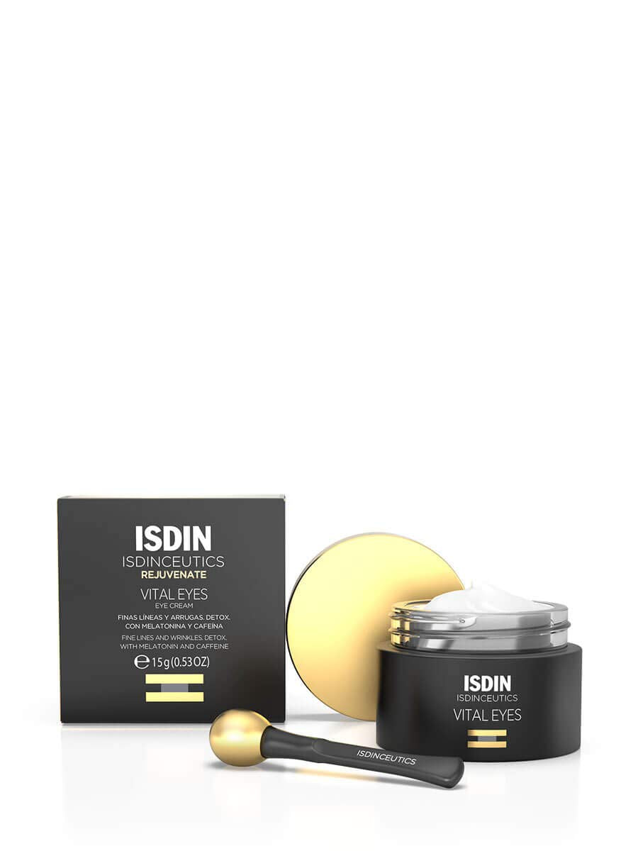 ISDIN Vital Eyes front packaging showing applicator and nourishing cream benefits