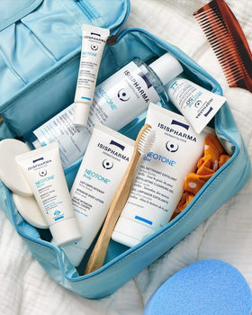 IsisPharma lotion applied at bikini line in lifestyle setting showing discreet care benefit