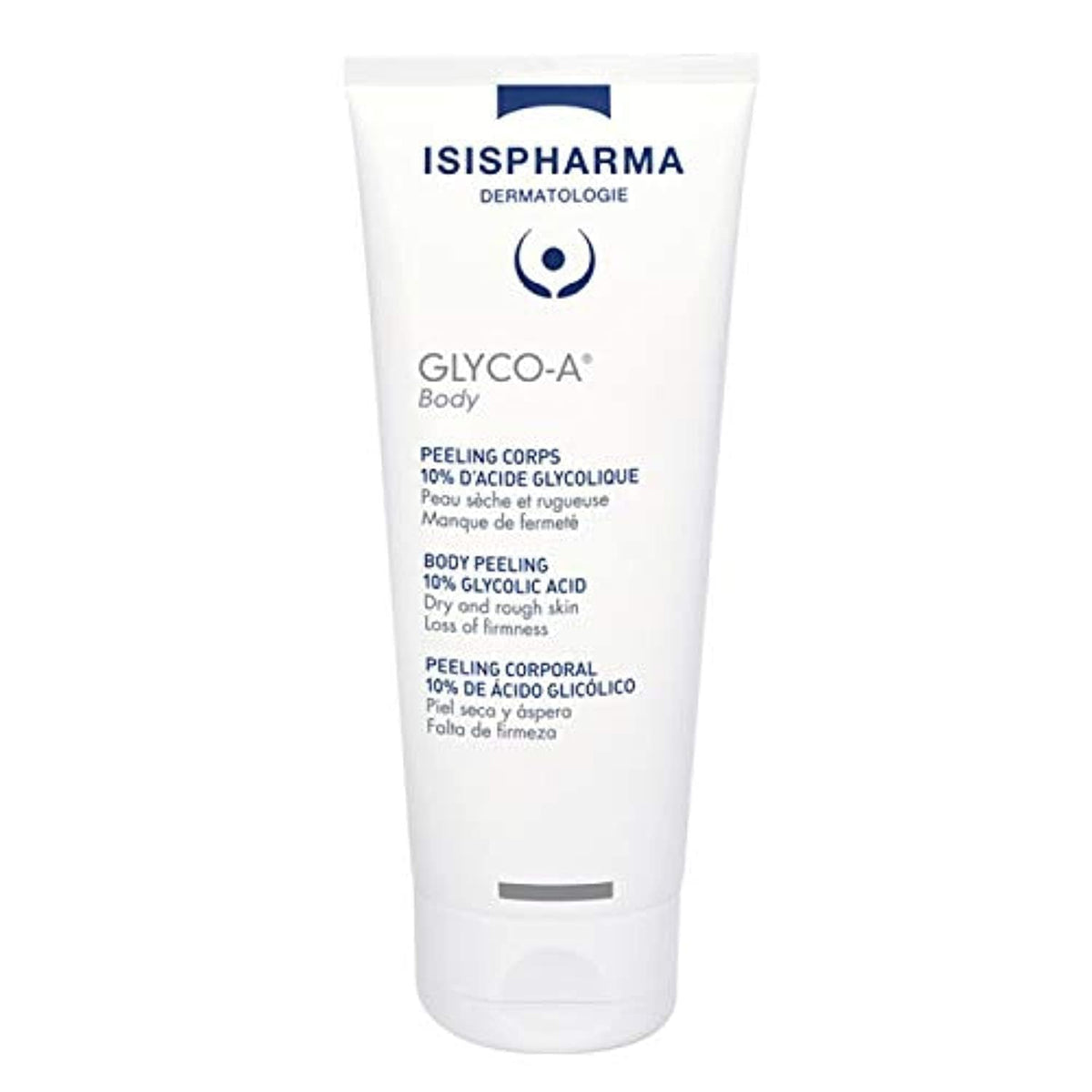 IsisPharma Glyco-A Body Peeling front packaging showing bottle and label, clear product identity and benefit