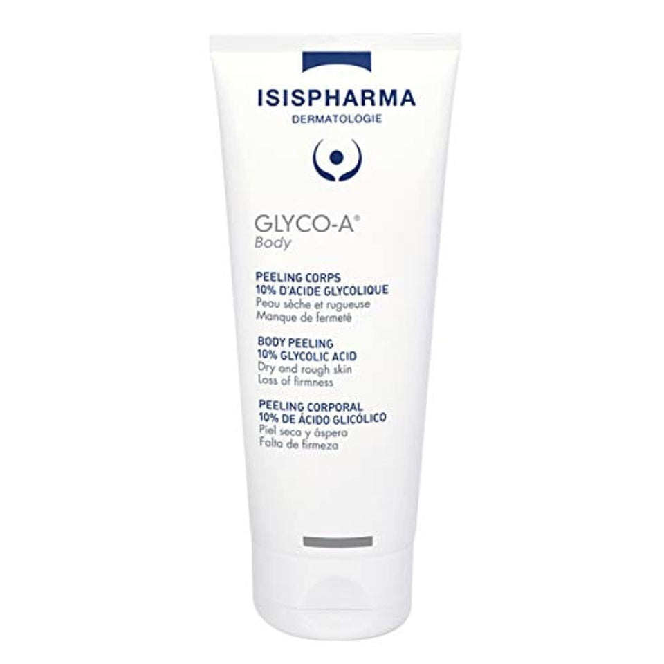 IsisPharma Glyco-A Body Peeling front packaging showing bottle and label, clear product identity and benefit