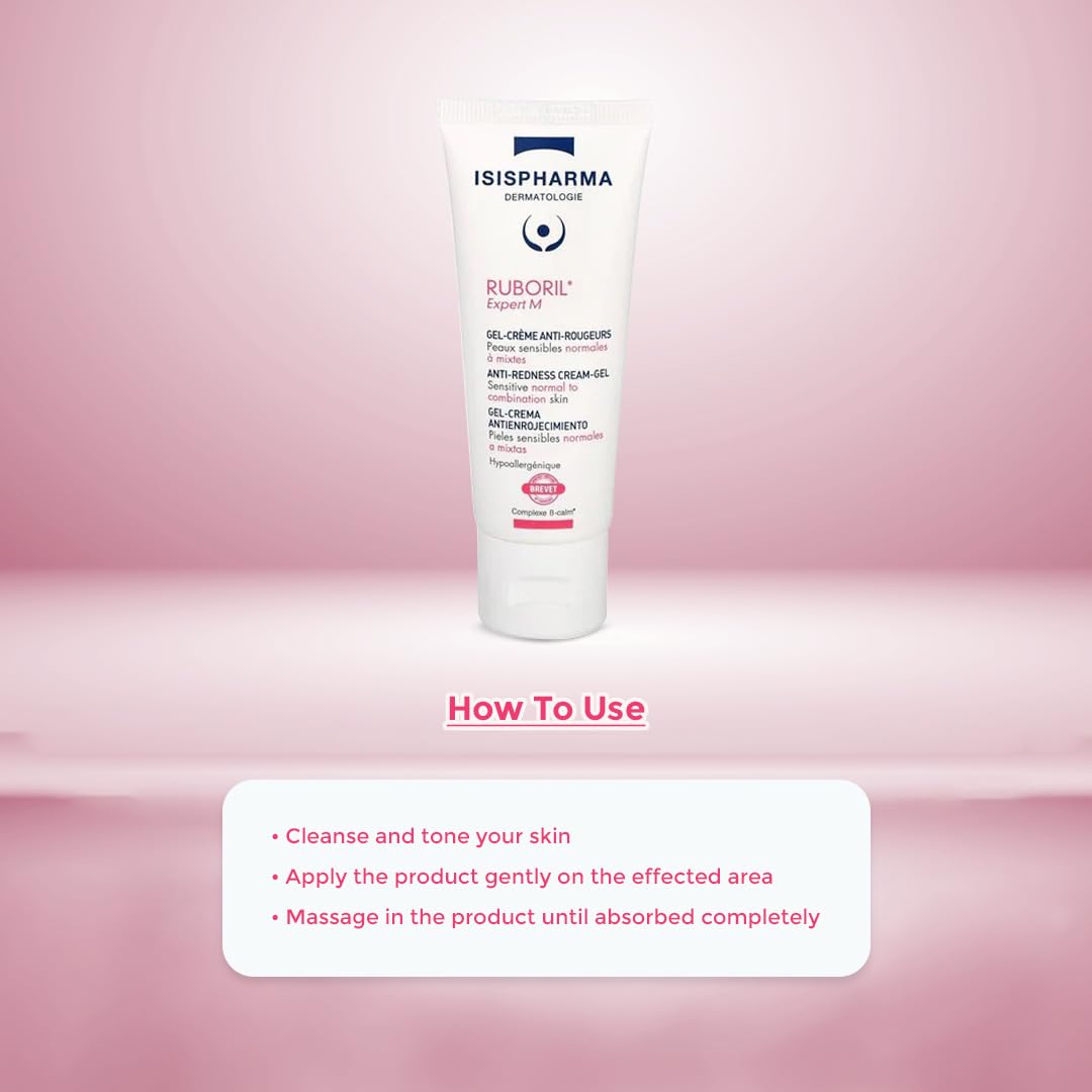 ISISPharma RUBORIL applied in a morning skincare routine next to sunscreen to show layering and redness control benefit