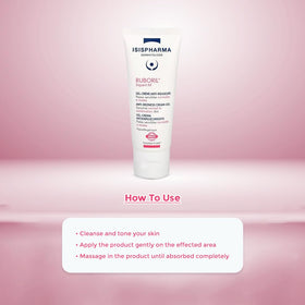 ISISPharma RUBORIL applied in a morning skincare routine next to sunscreen to show layering and redness control benefit