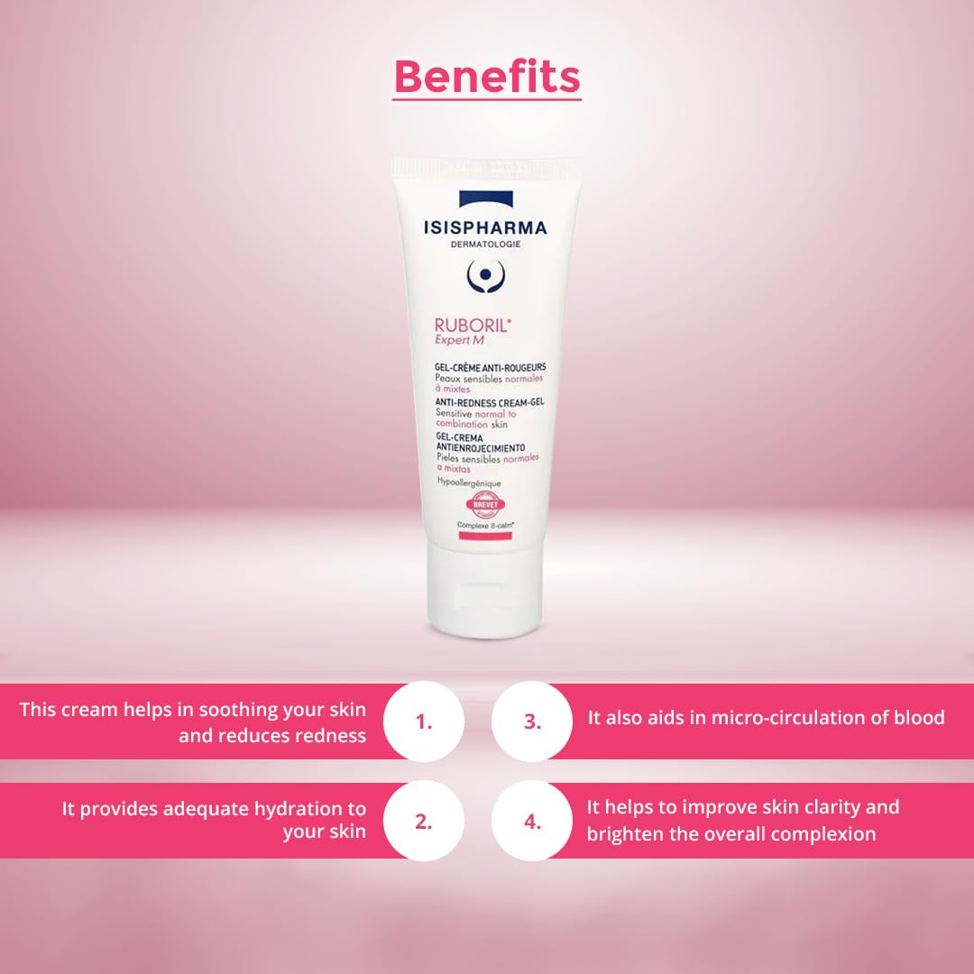 ISISPharma RUBORIL cream-gel texture close-up demonstrating lightweight, fast-absorbing hydration for calm skin