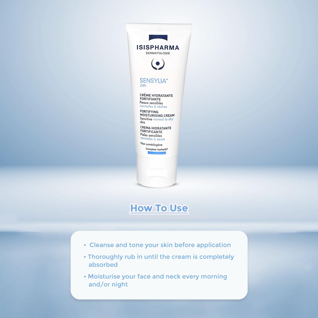 IsisPharma Sensylia applied to face in morning routine scene illustrating barrier support and comfort