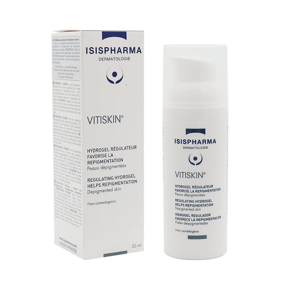 IsisPharma Vitiskin front packaging showing dispenser and label, protects actives