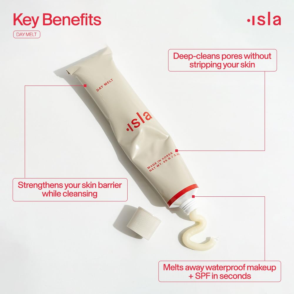 ISLA Day Melt open balm texture on spatula, demonstrates smooth nourishing consistency