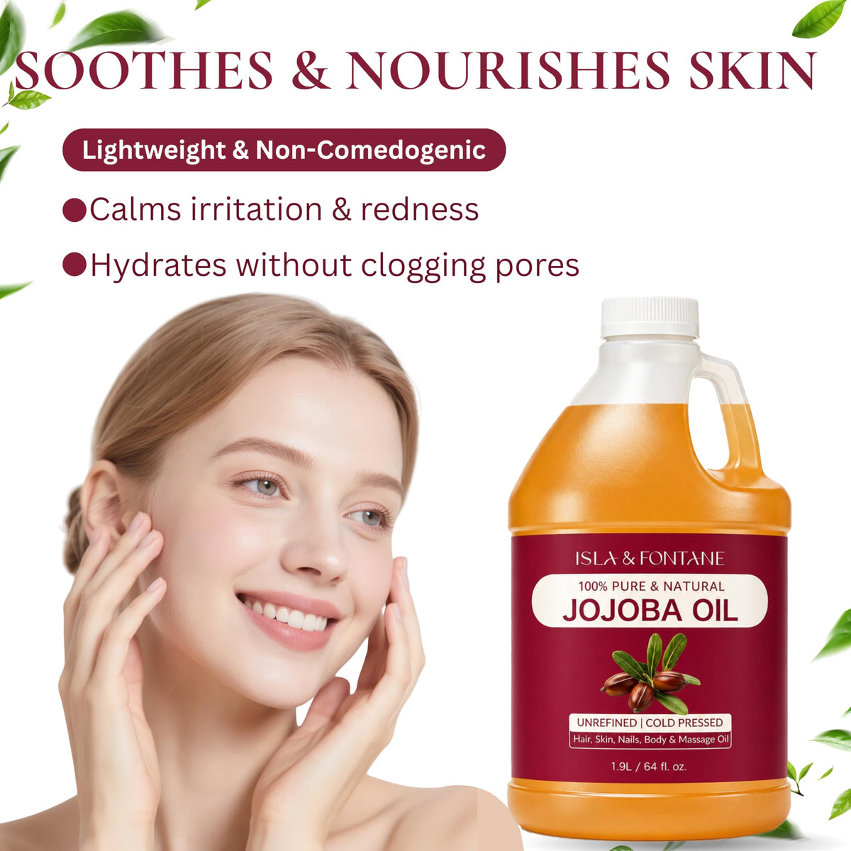 ISLA & FONTANE applying jojoba oil to hair ends — smooths and reduces frizz