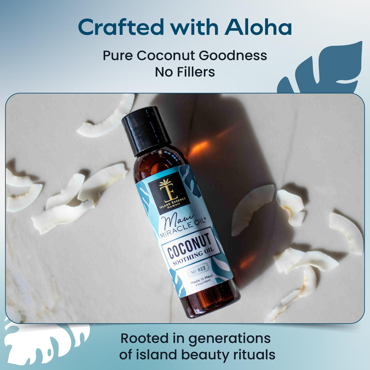 Island Essence applied to hair ends to show frizz control and shine benefit