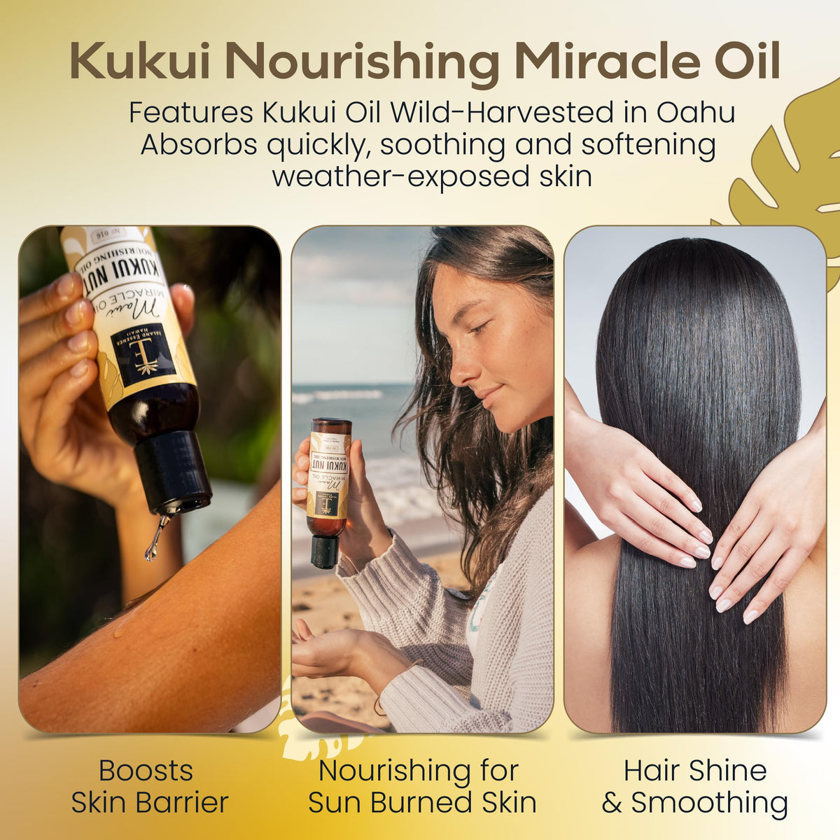 Island Essence pouring oil texture close-up demonstrating quick absorption benefit
