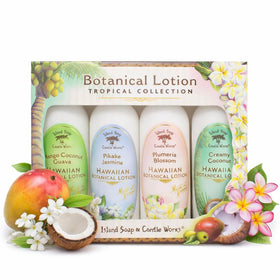 Island Soap & Candle Works front packaging showing four lotion bottles and decorative box, ideal gift