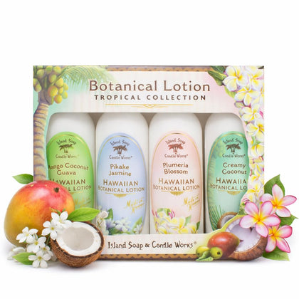 Island Soap & Candle Works front packaging showing four lotion bottles and decorative box, ideal gift