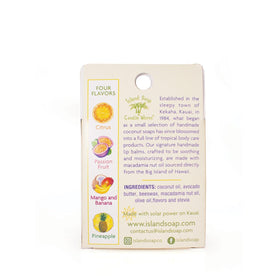 Island Soap & Candle Works lip balm held in hand to show size and travel convenience