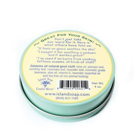 Island Soap & Candle Works ingredients close up highlighting plantain leaf and herbs for soothing benefit