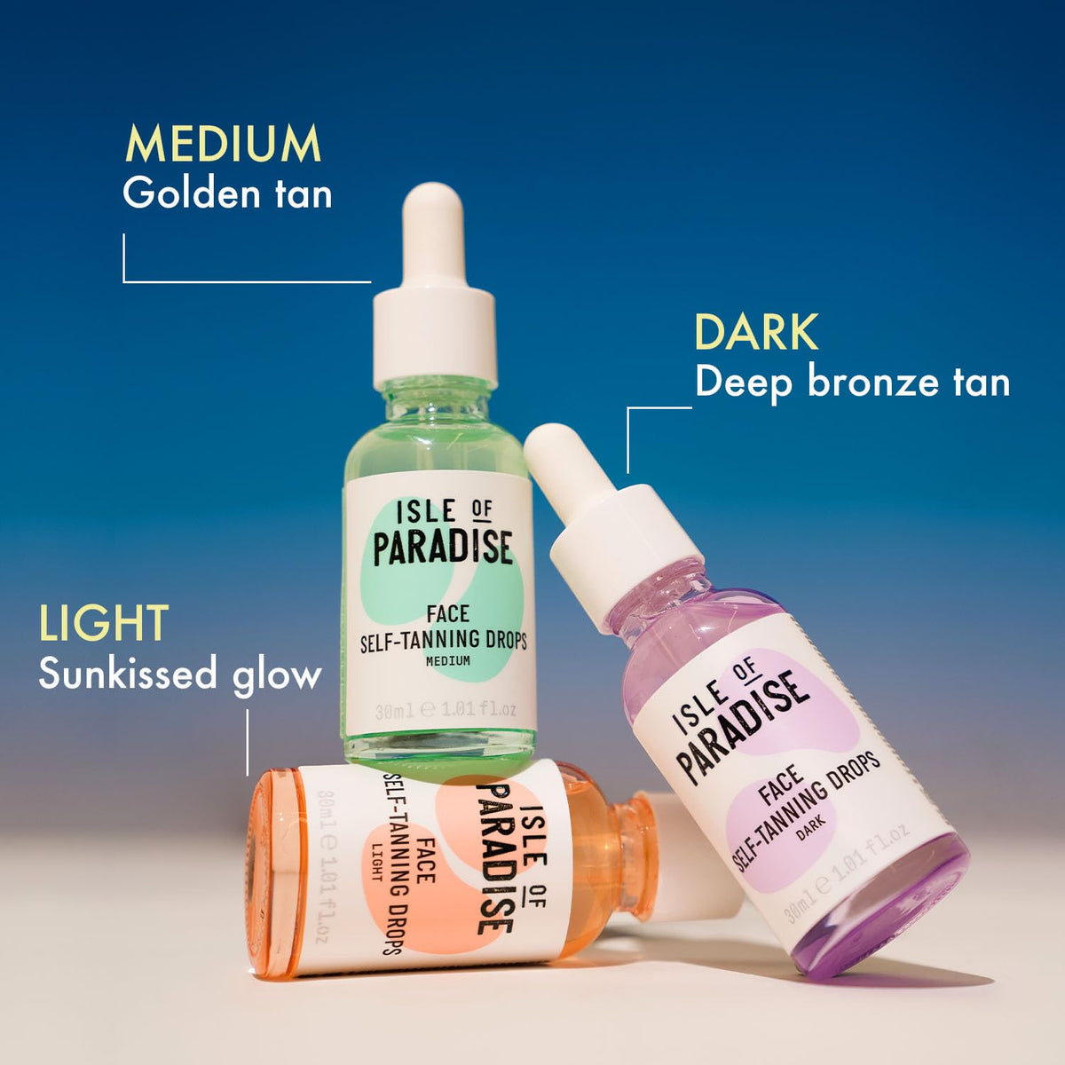 Isle of Paradise before and after swipe revealing natural bronze
