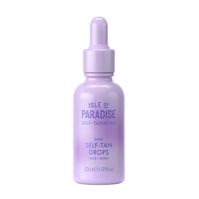 Isle of Paradise bottle front view showing dark self-tan drops packaging and benefit
