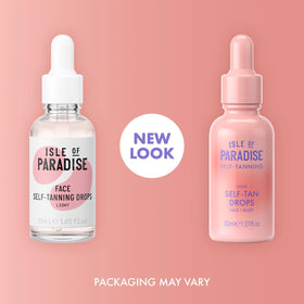 Isle of Paradise drops mixed into moisturizer on palm, customizable tan benefit