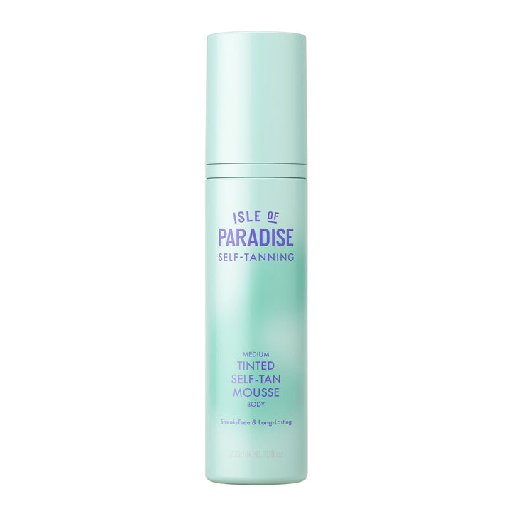 Isle of Paradise front packaging showing mousse bottle and benefits
