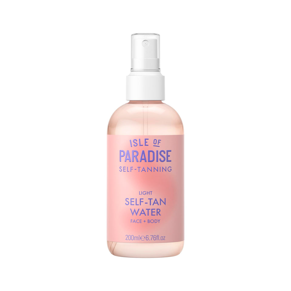 Isle of Paradise front packaging showing clear tanning water benefits