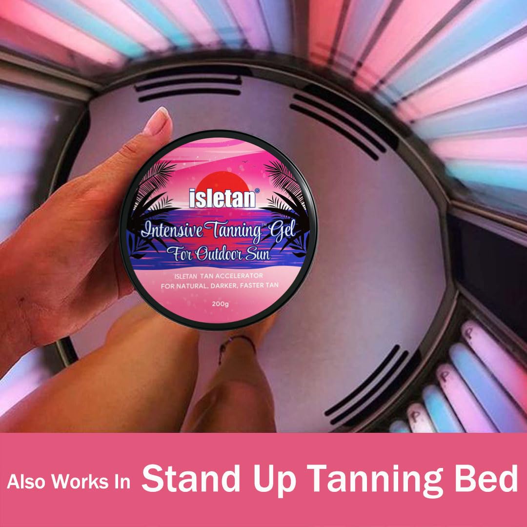 isletan gel in beach setting showing outdoor use for enhanced natural tan