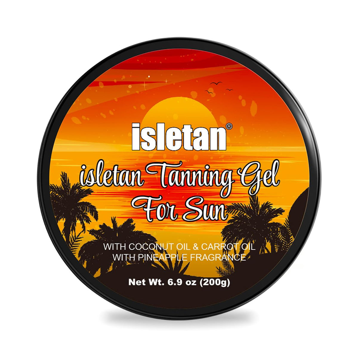isletan front packaging showing pineapple scent and tanning gel benefits