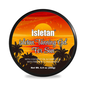 isletan front packaging showing pineapple scent and tanning gel benefits