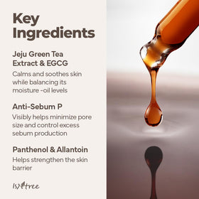 ISNTREE ingredient label highlighting Jeju green tea and EGCG benefits