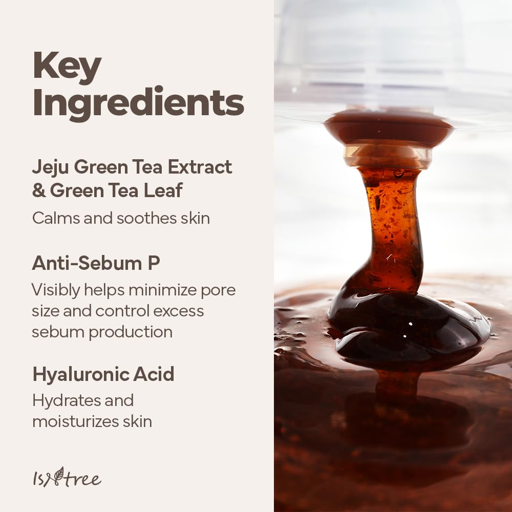 IsNtree green tea powder close-up showing botanical particles and natural formulation feel