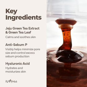 IsNtree green tea powder close-up showing botanical particles and natural formulation feel