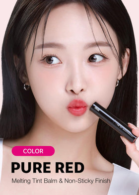 ISOI balm applied on lips demonstrating sheer red tint and hydration