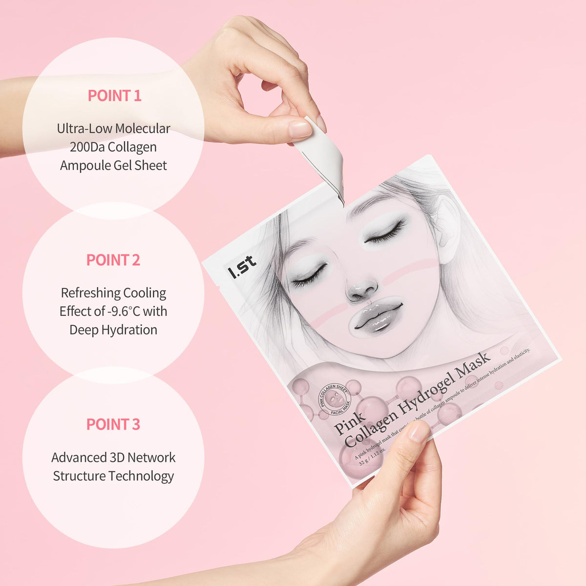 I.st ampoule dropper dispensing serum demonstrating concentrated collagen infusion for hydration