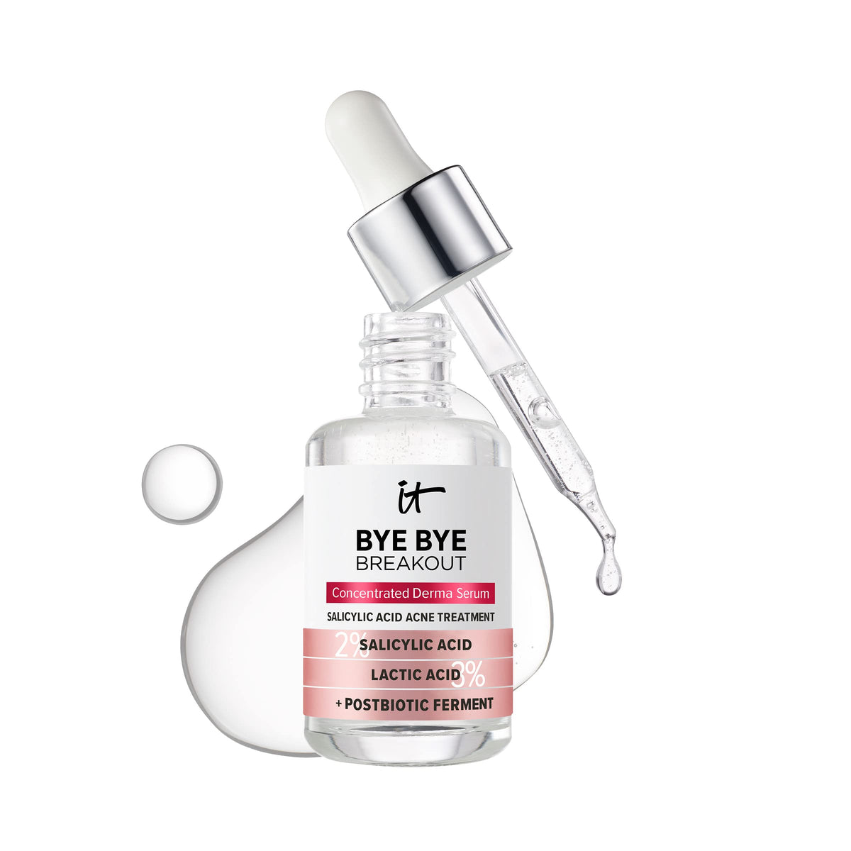 IT Cosmetics bottle front view showing acne serum packaging and benefit