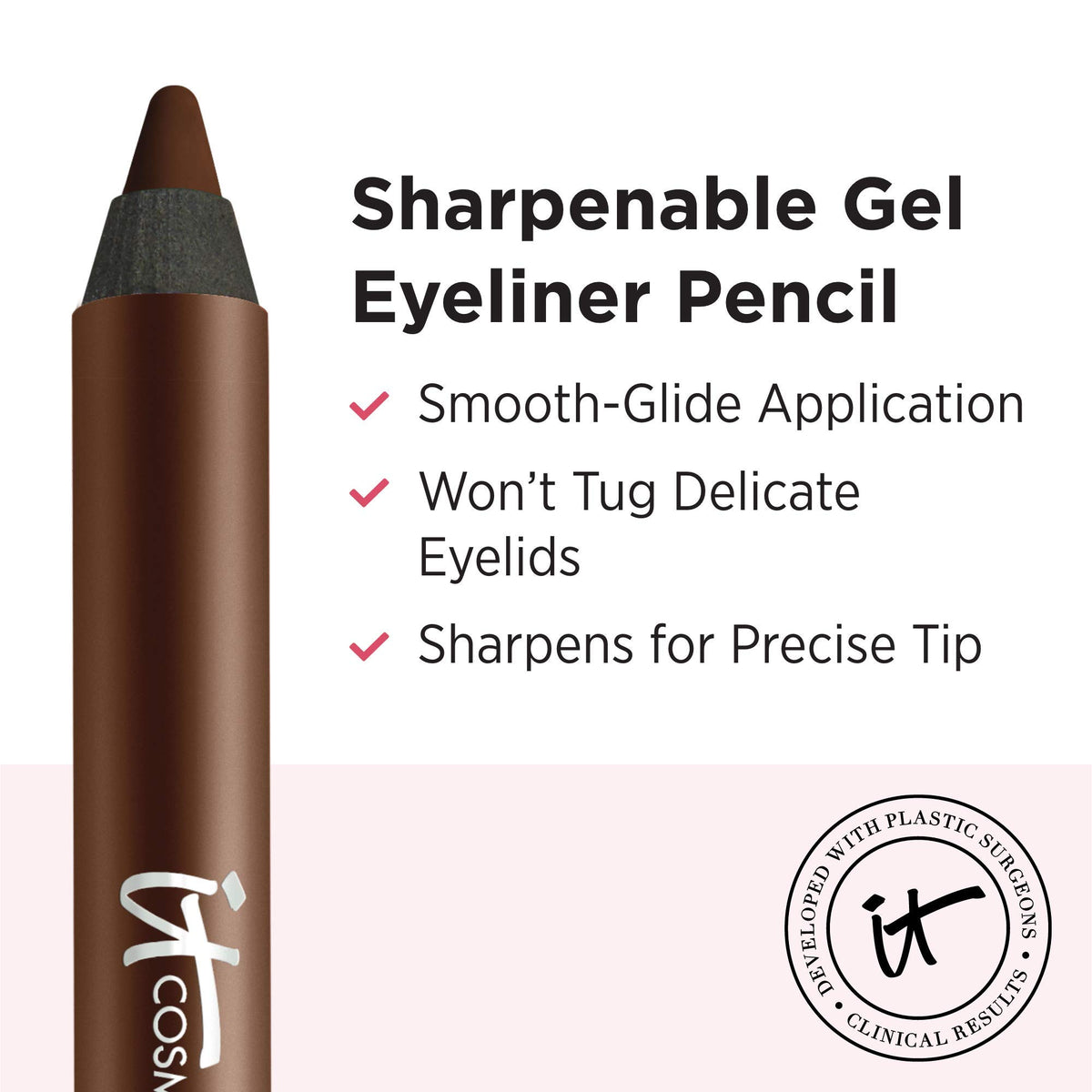 IT Cosmetics swatch stroke showing Brilliant Brown rich pigment payoff