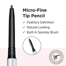 IT Cosmetics eyebrow pencil applied on model showing realistic feathered brows