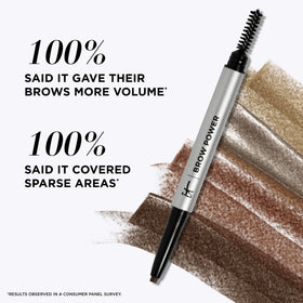 IT Cosmetics pencil in hand for scale helps visualize size and travel convenience