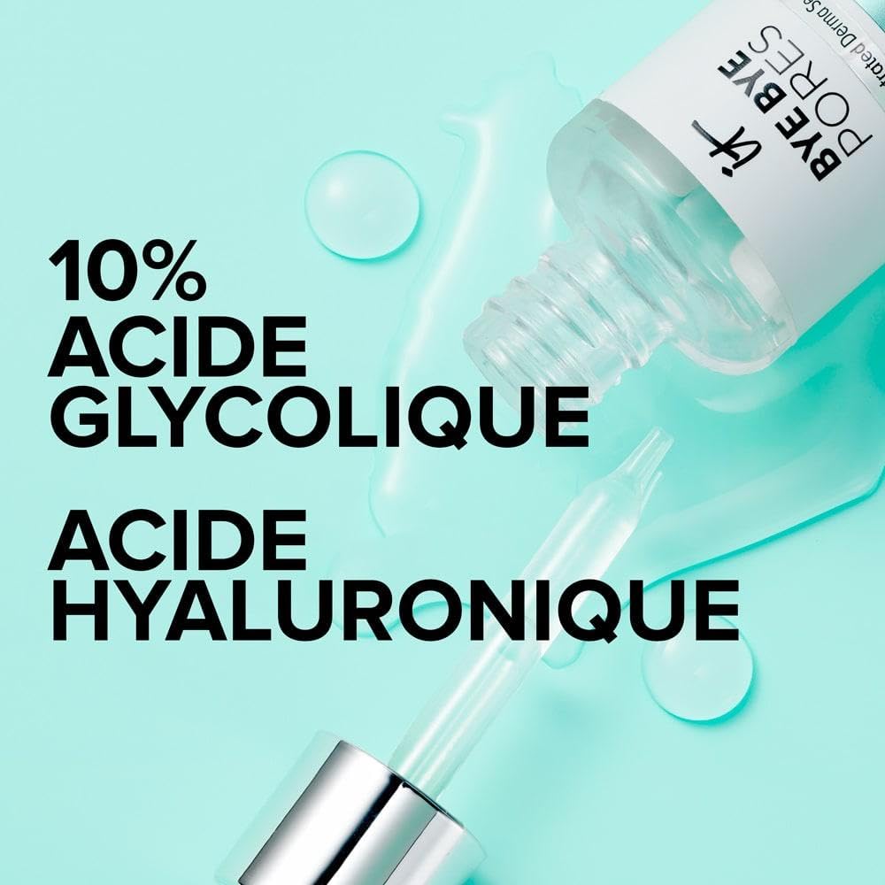 IT Cosmetics close-up label highlighting active 10% glycolic acid and hyaluronic benefits