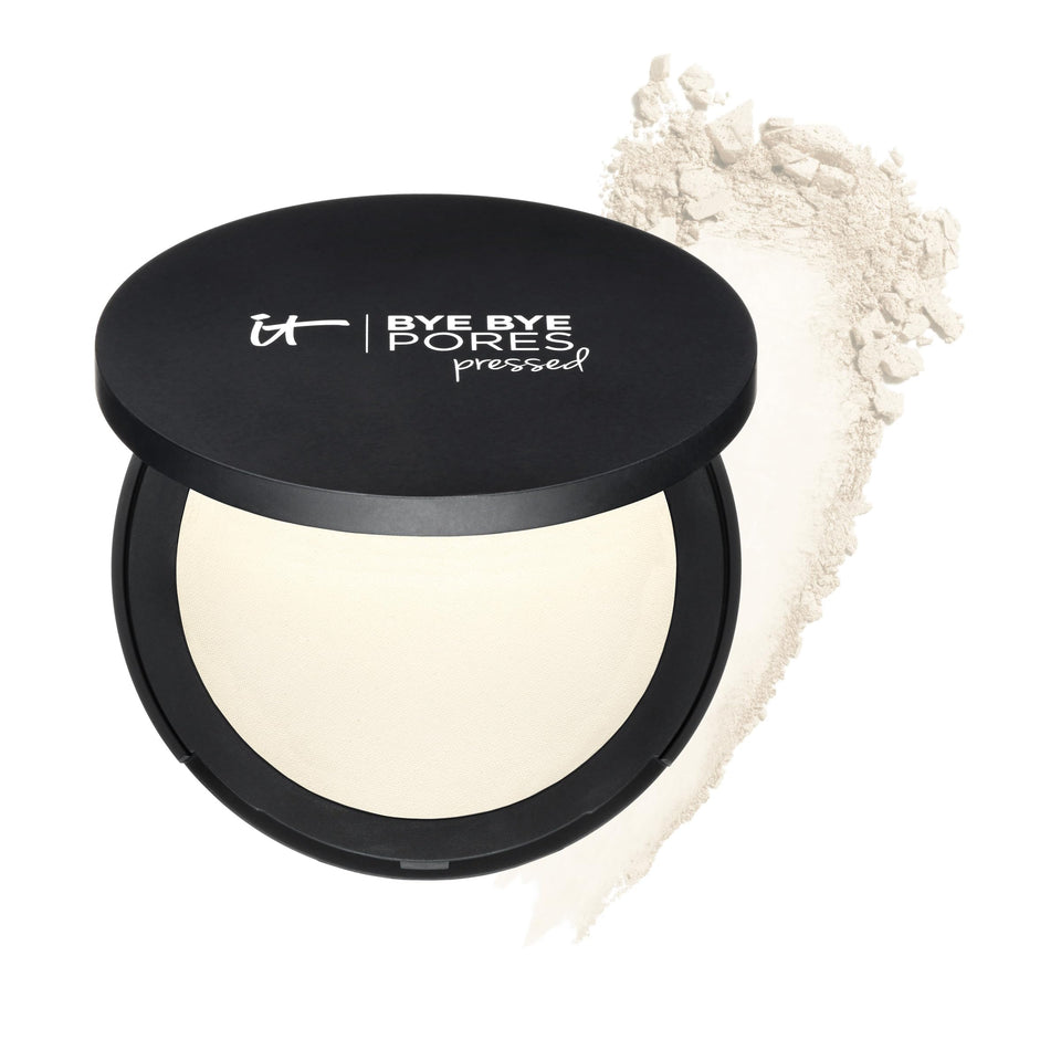 IT Cosmetics compact front view showing sleek packaging and portability benefit