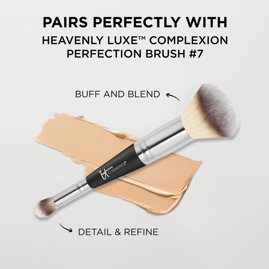 IT Cosmetics on a vanity next to skincare showing everyday routine benefit