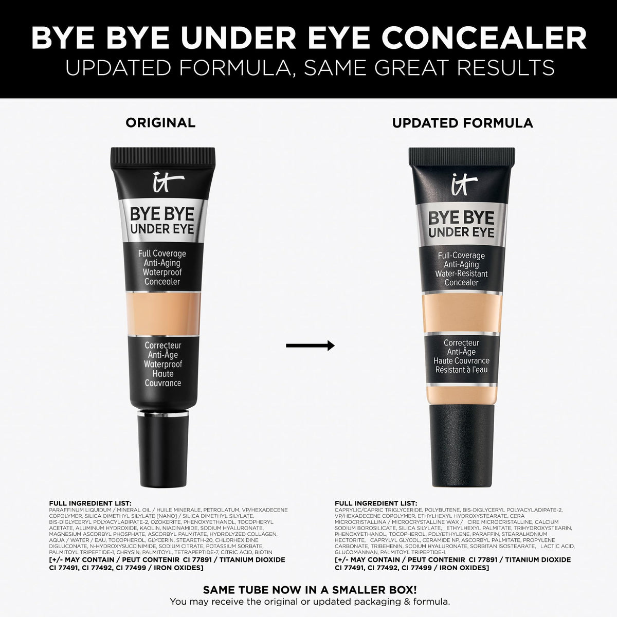 IT Cosmetics ingredient label close-up highlighting peptides and hyaluronic acid benefit