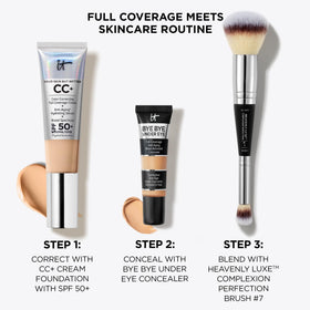 IT Cosmetics product on bathroom vanity in lifestyle setting conveying daily routine benefit