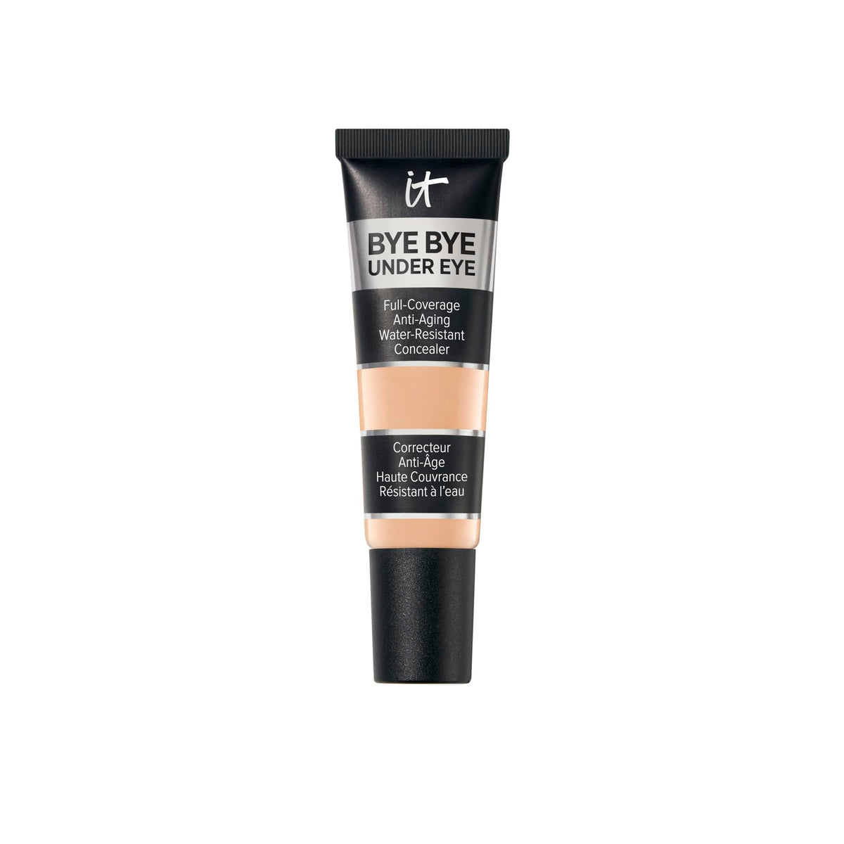 IT Cosmetics product front packaging showing shade light buff and waterproof benefit