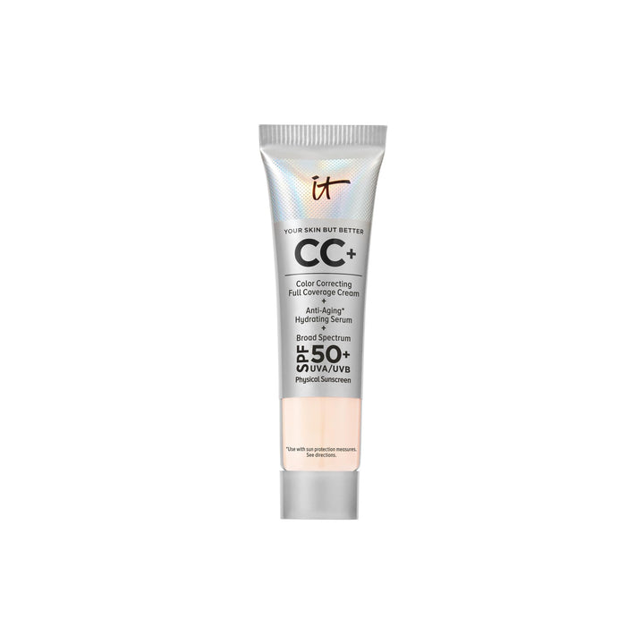 IT Cosmetics front packaging travel-size CC+ Cream shows compact, portable SPF protection
