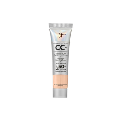 IT Cosmetics travel tube front view showing compact design and SPF 50+ protection
